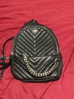 Victoria's Secret Black Quilted Mini Backpack with Gold Chain Accent